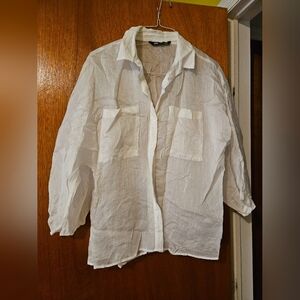 Zara Lightweight White Button-Up, Sheer